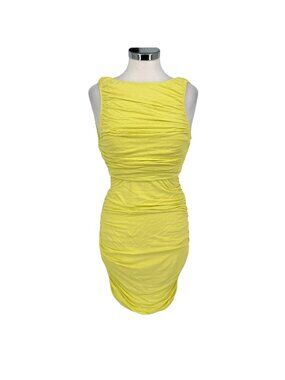 Alice & Olivia Air Ruched Open Back Sleeveless Bodycon Dress Lime Yellow Small